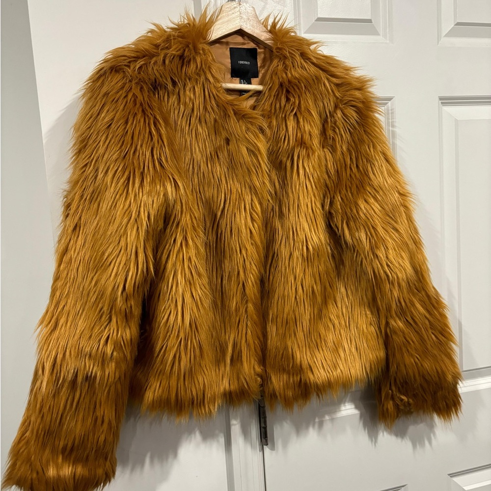 Forever 21 Faux Fur Jacket in Warm Tan